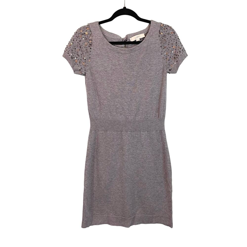LOFT Ann Taylor Women's Gray Wool Blend Knit Sequin Sleeve Shirt Dress Small